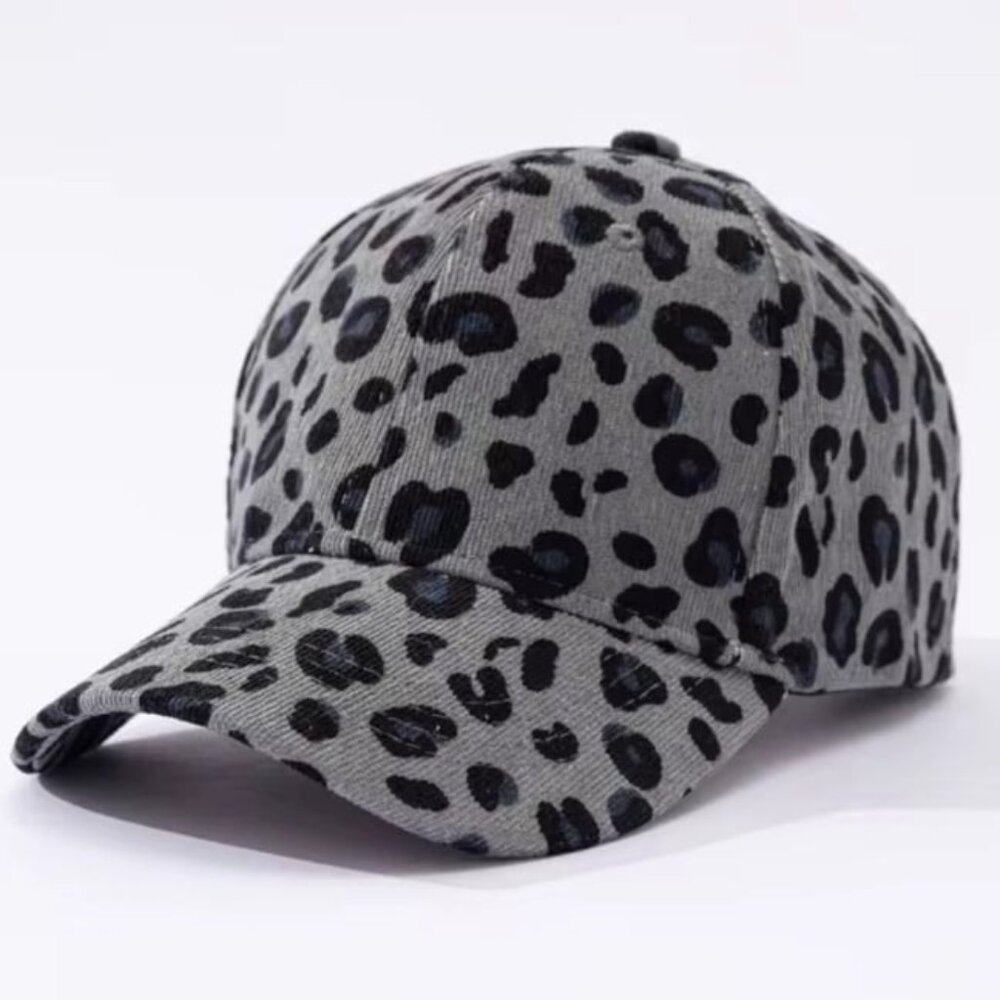 Velvet Grey Black & Navy Blue Leopard Print Baseball Cap Hat